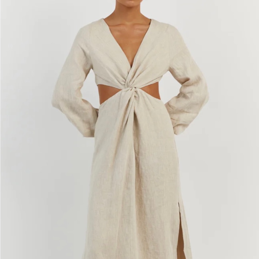 Dissh Tina Natural Linen Twist Midi Dress